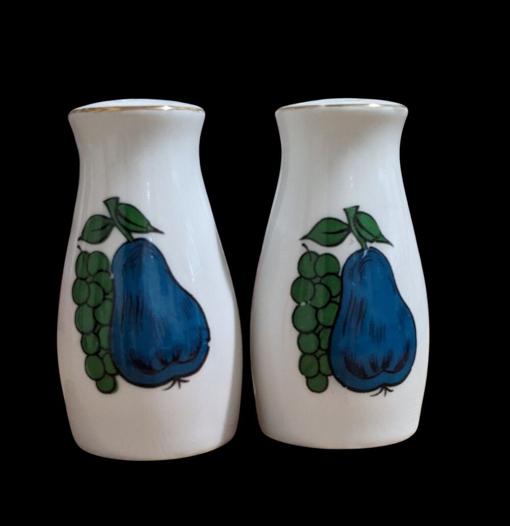 Vintage Japan Salt and Pepper Shakers Fruit Gold Rim 60s